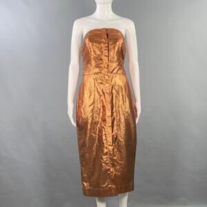 KAMPERETT Size S Gold Metallic Shiny Strapless Cocktail Dress